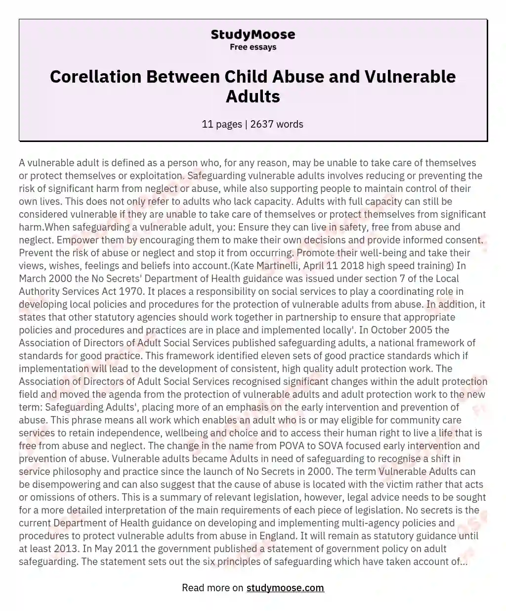 Corellation Between Child Abuse and Vulnerable Adults