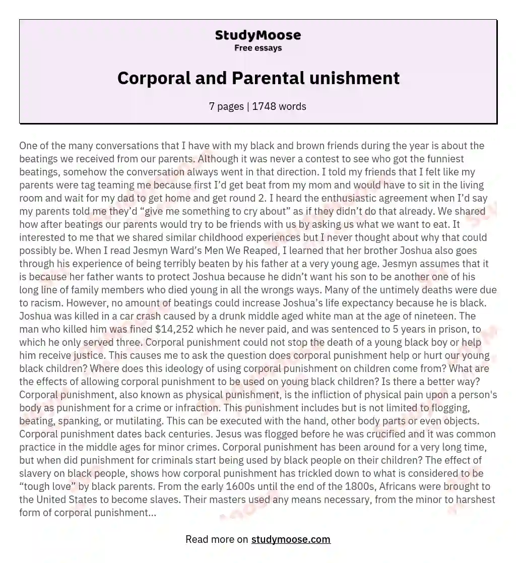 Corporal and Parental unishment essay
