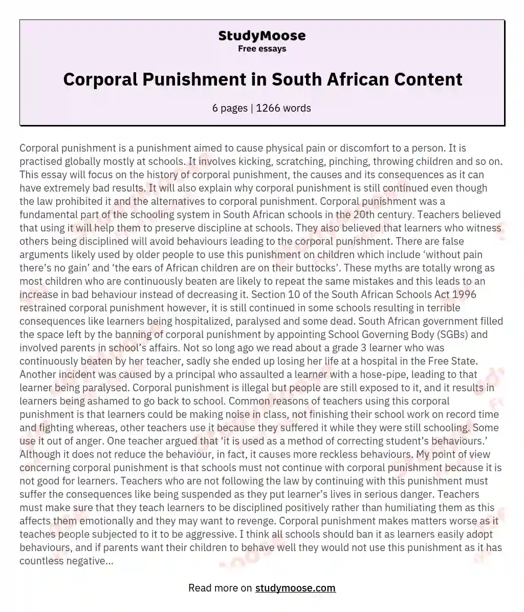 is corporal punishment legal in south african schools