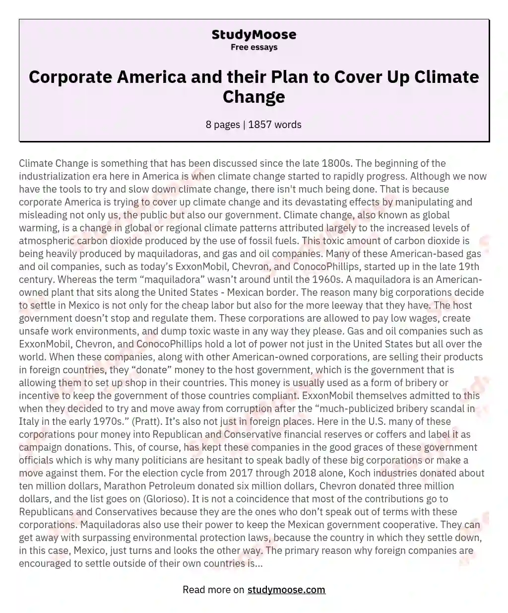 Corporate America and their Plan to Cover Up Climate Change essay