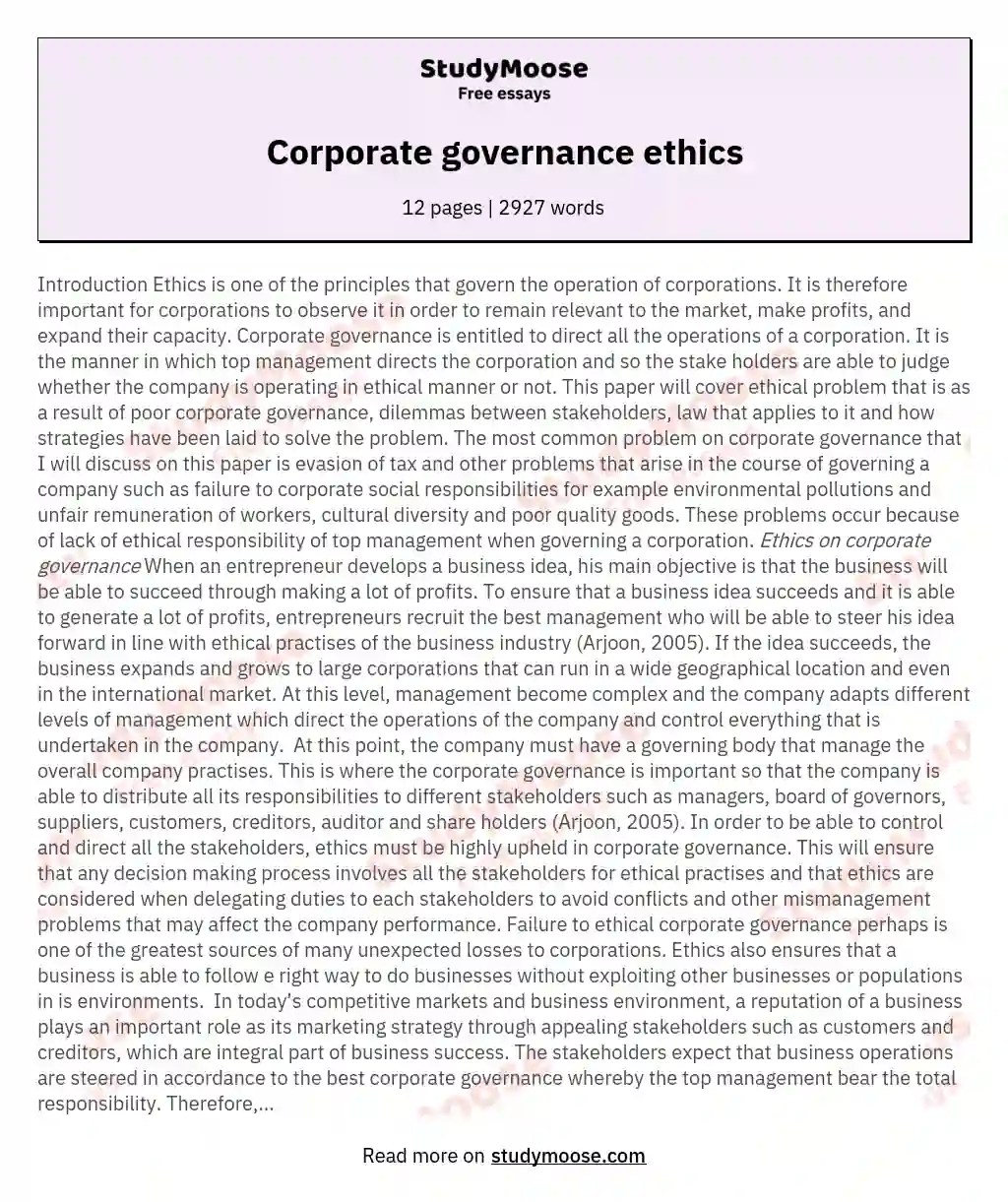 Corporate governance ethics