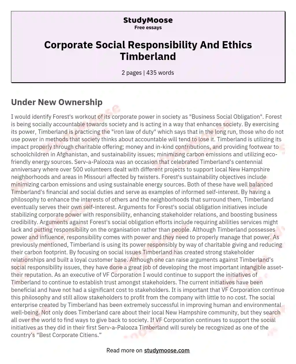 Corporate Social Responsibility And Ethics Timberland essay