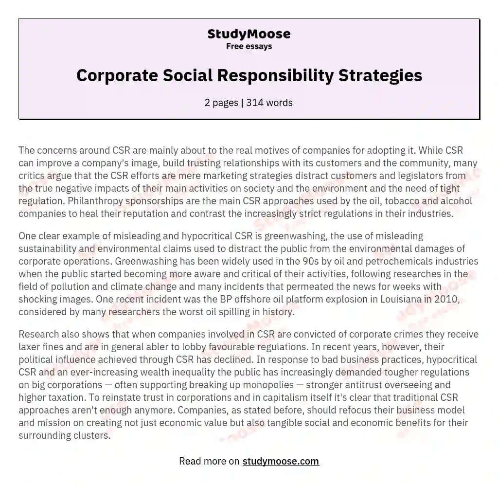 Corporate Social Responsibility Strategies essay