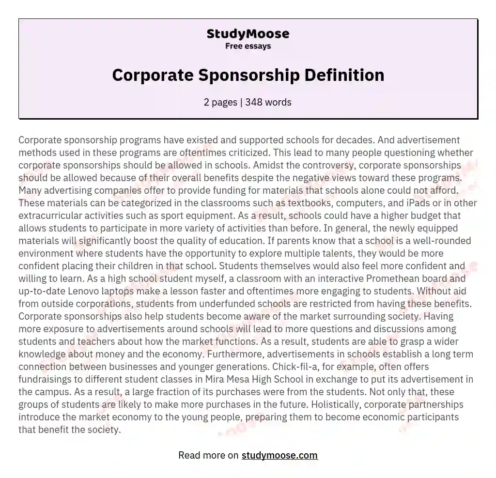 Corporate Sponsorship Definition