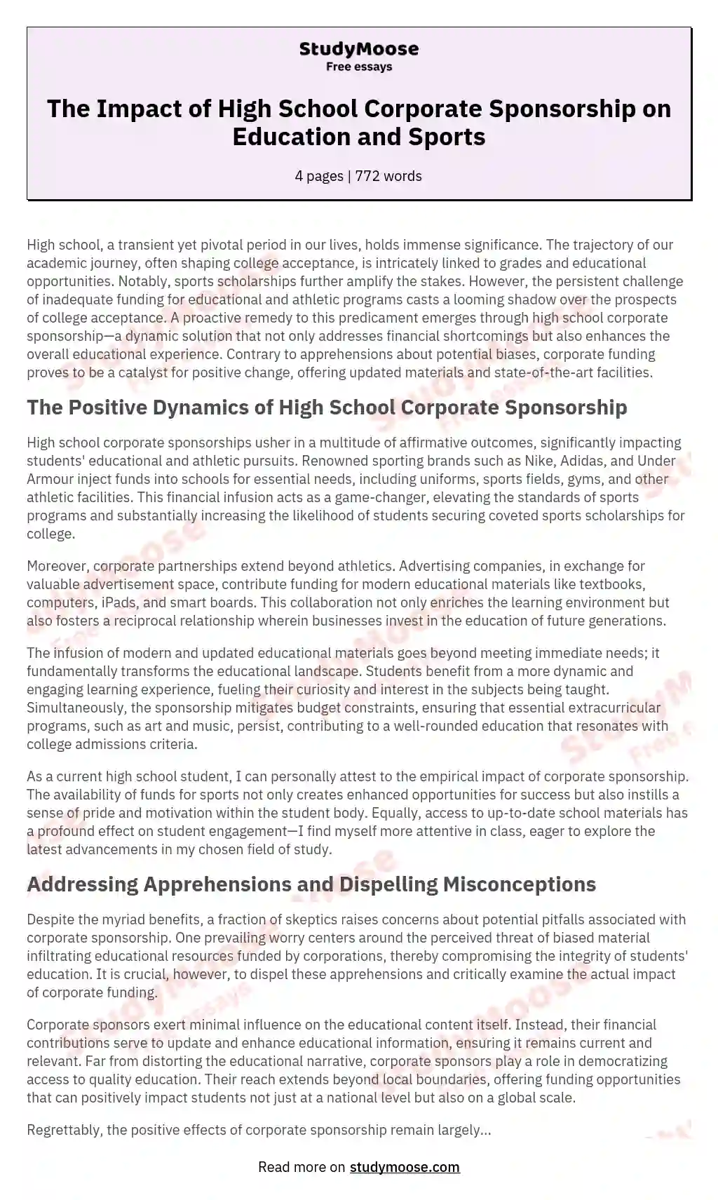 Corporate Sponsorship in Education