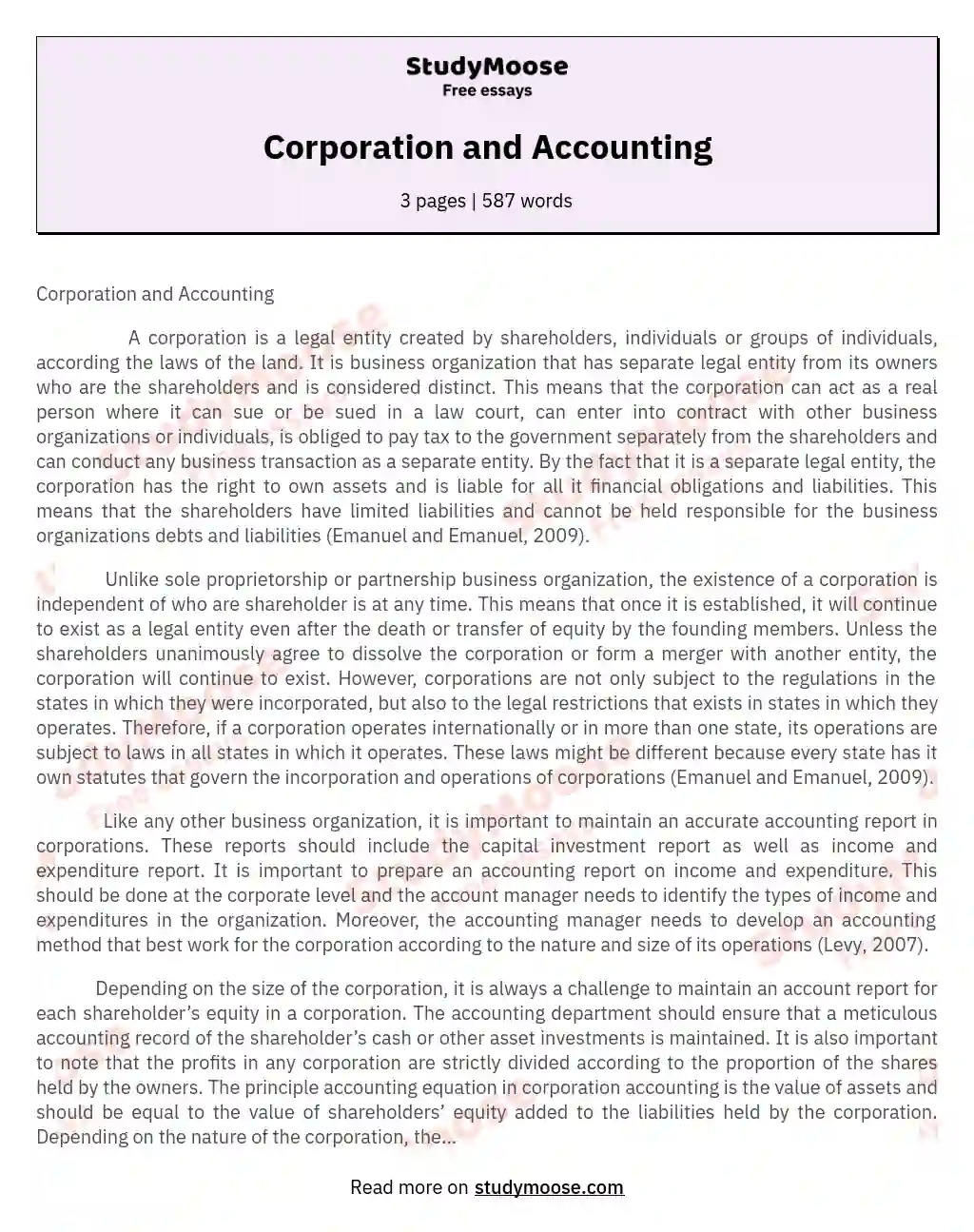 Corporation and Accounting essay
