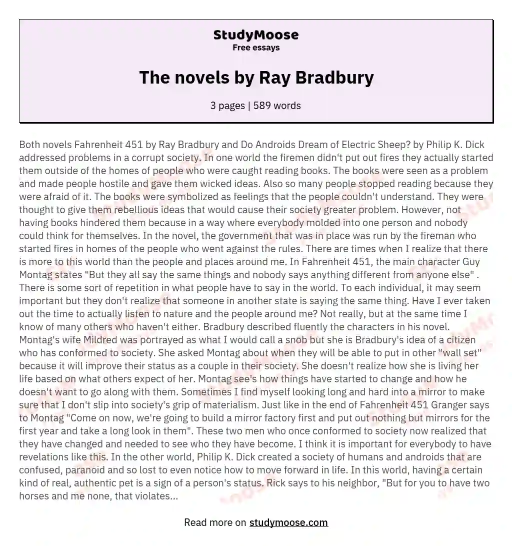 The novels by Ray Bradbury essay