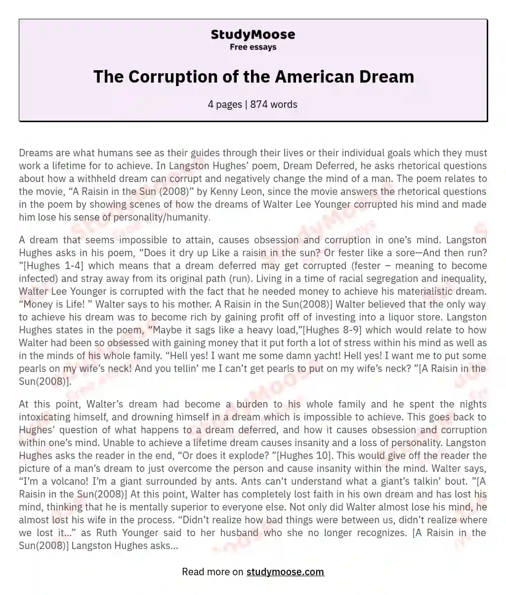 The Corruption of the American Dream essay