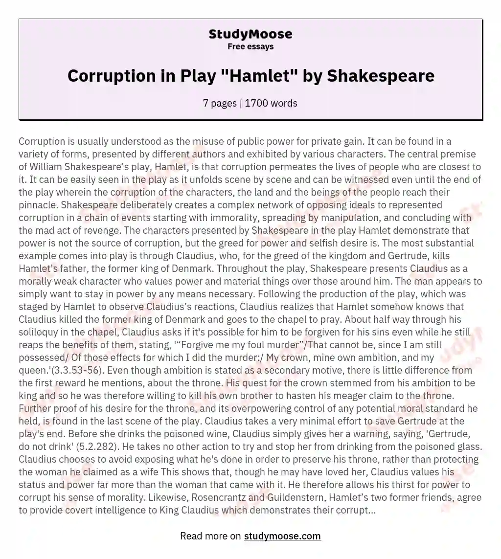 Corruption in Play "Hamlet" by Shakespeare essay