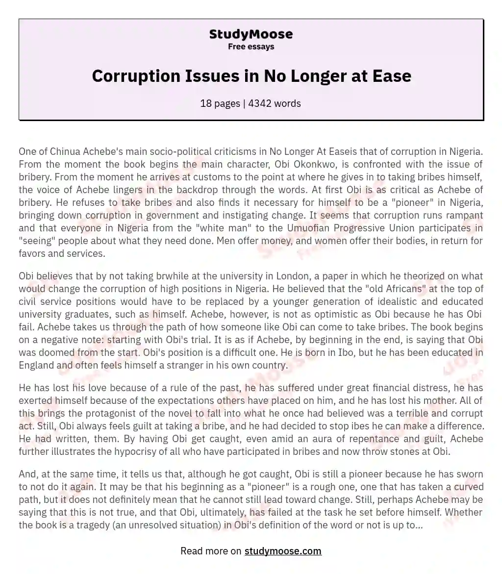 Corruption Issues in No Longer at Ease essay