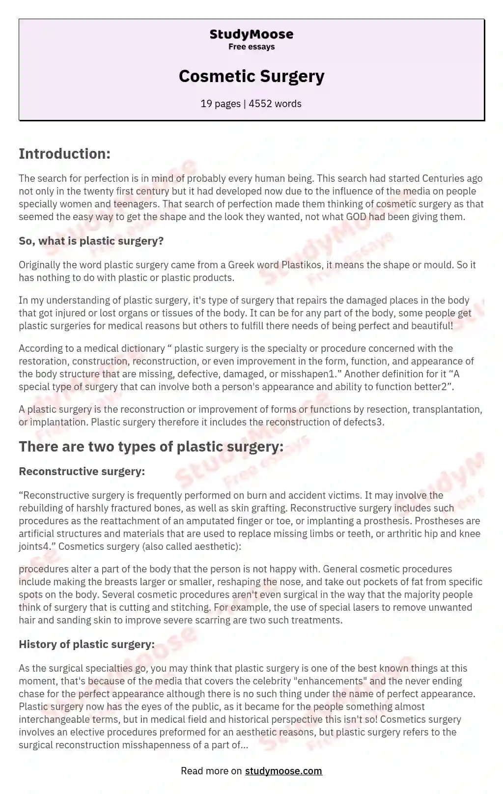 Cosmetic Surgery essay