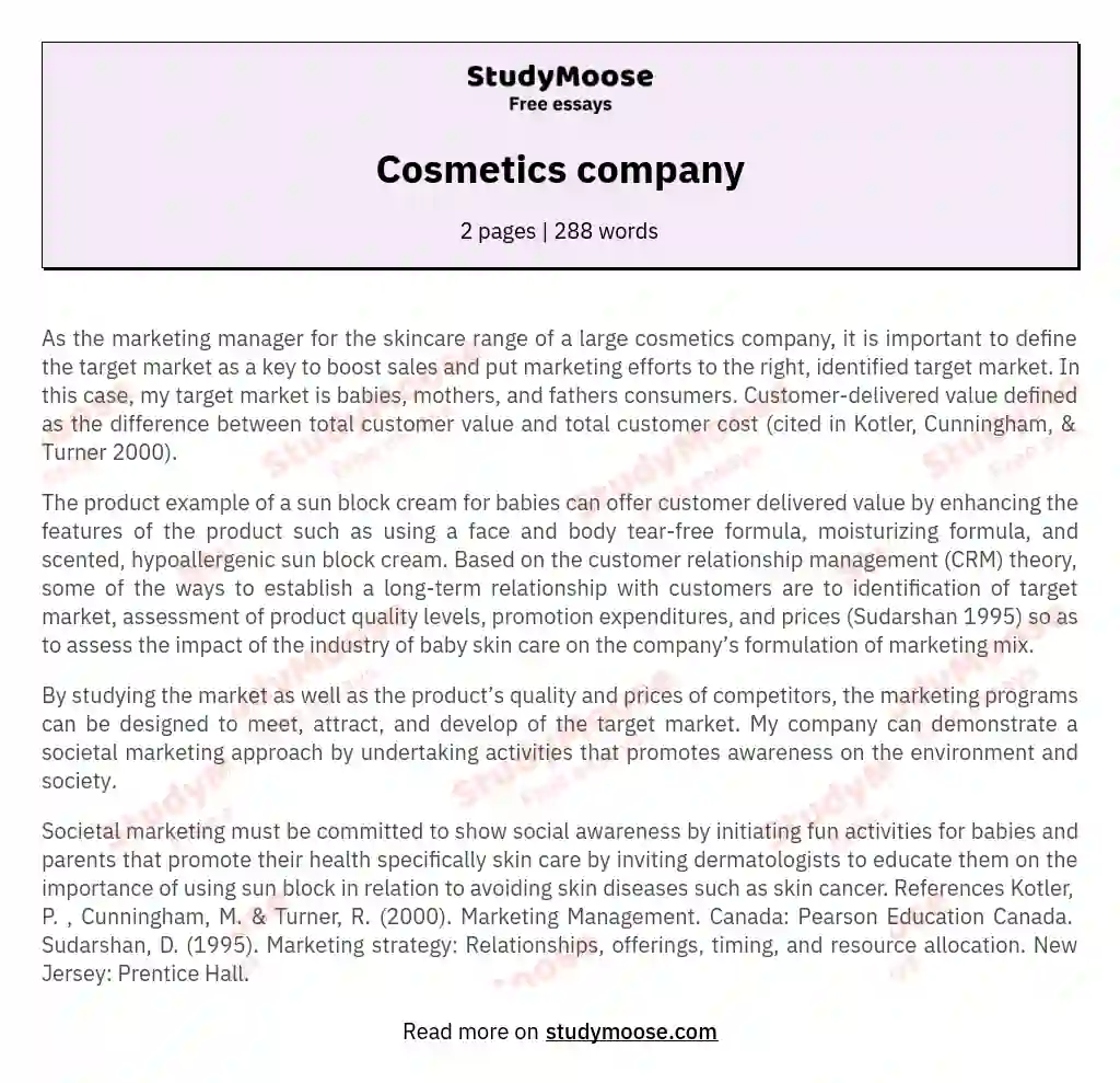 Cosmetics company essay
