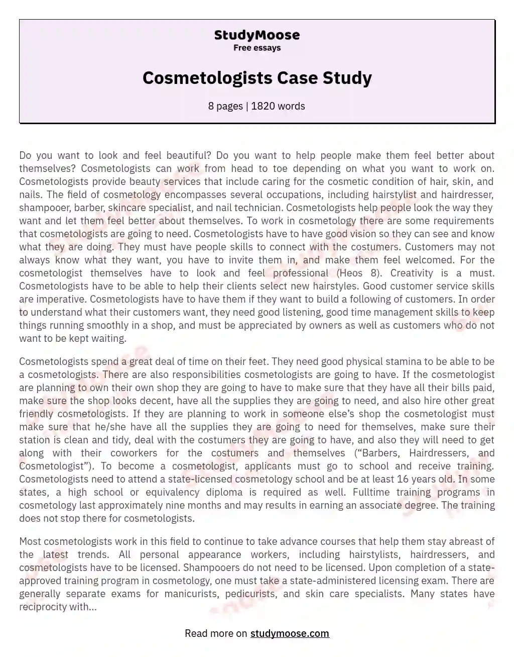 Cosmetologists Case Study