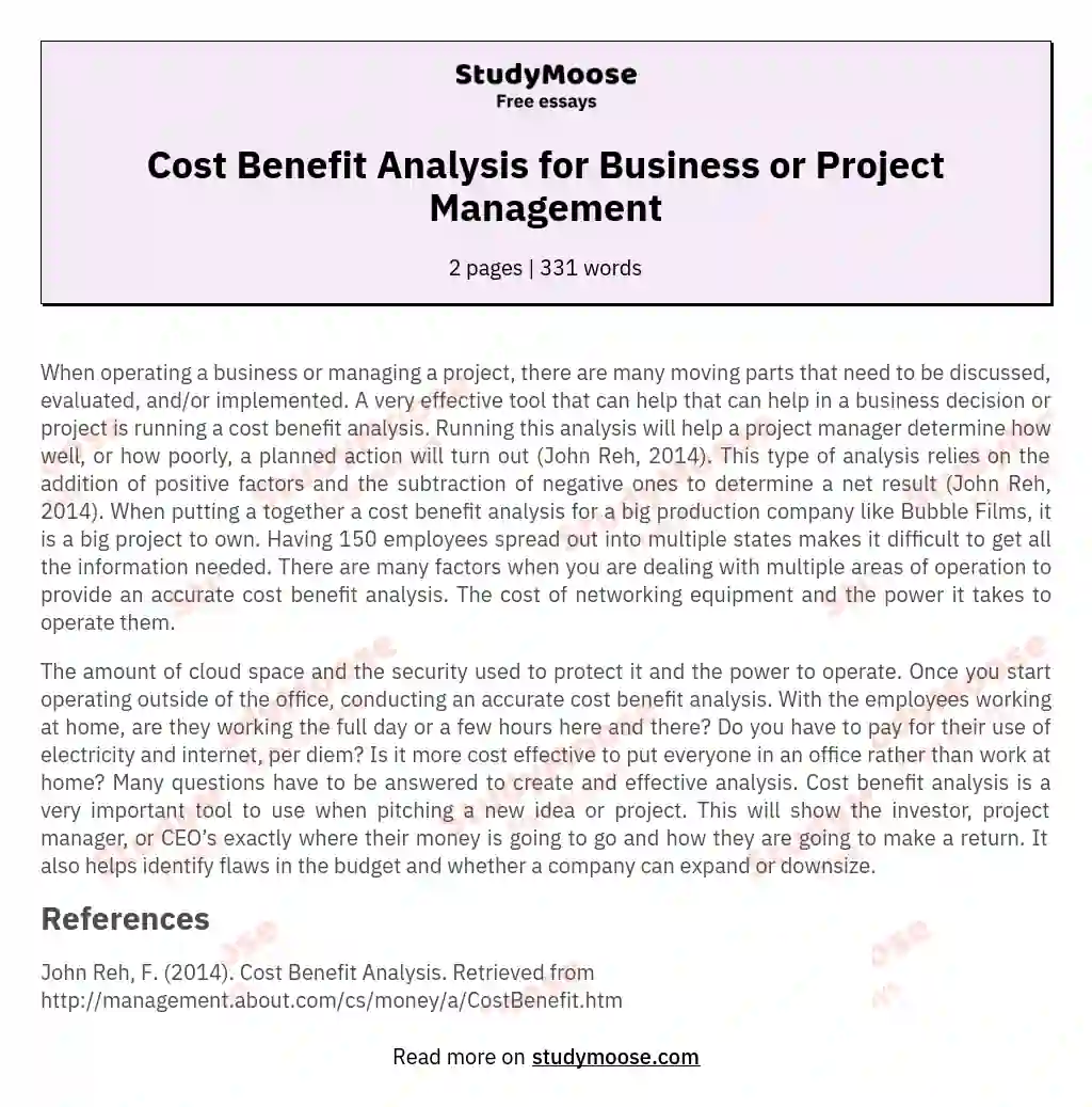 Cost Benefit Analysis for Business or Project Management