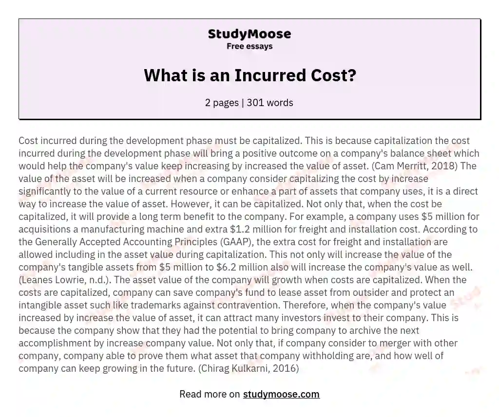 What is an Incurred Cost? essay