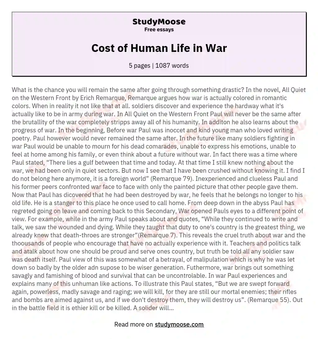 Cost of Human Life in War essay