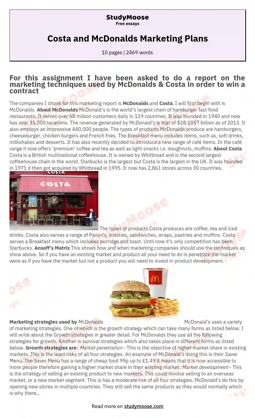 Costa and McDonalds Marketing Plans
