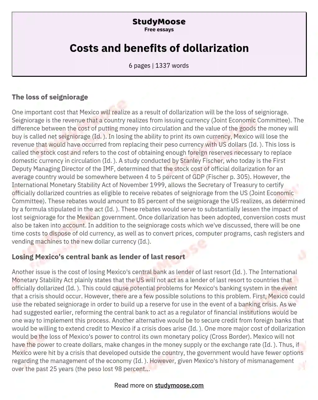 Costs and benefits of dollarization