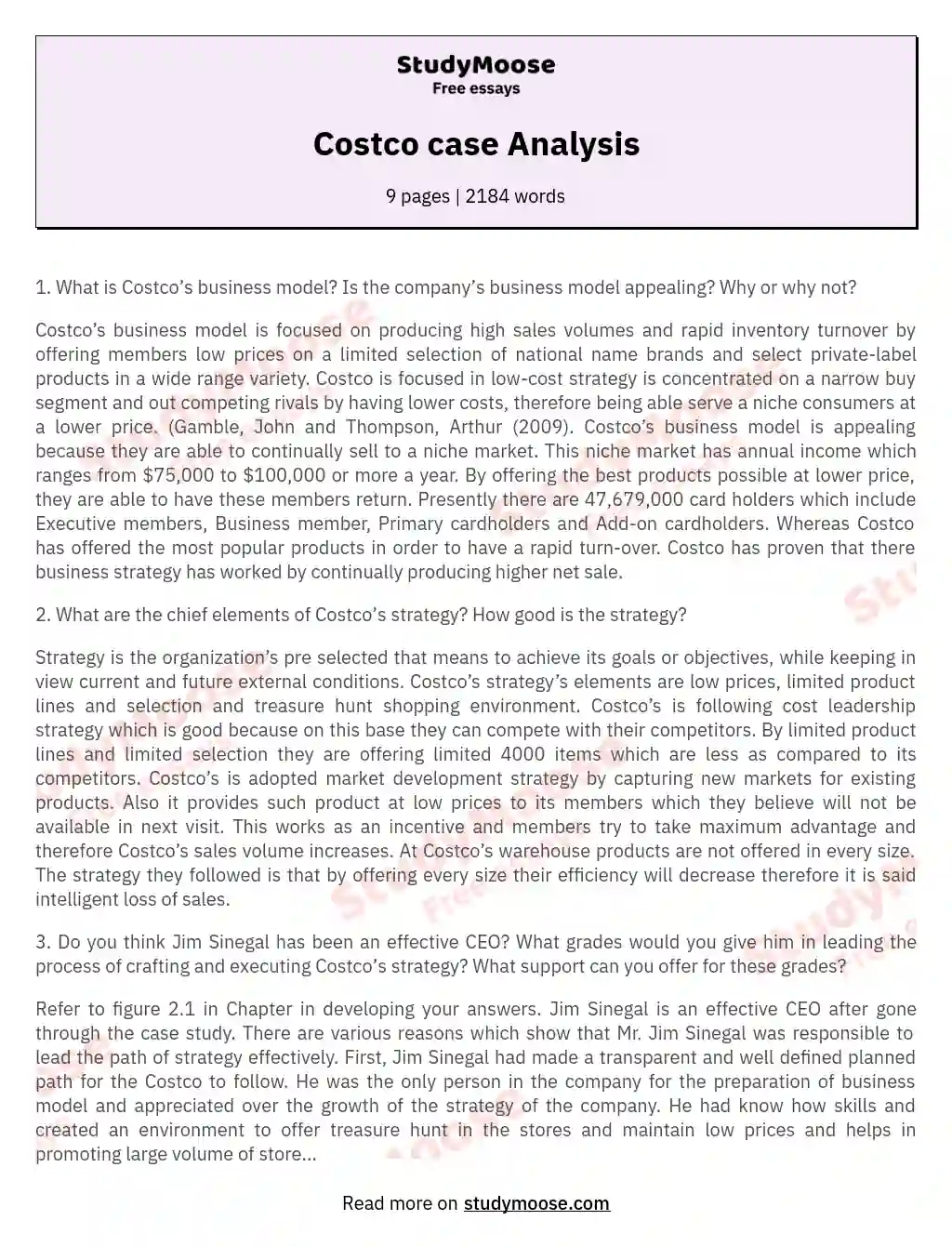 Costco case Analysis essay