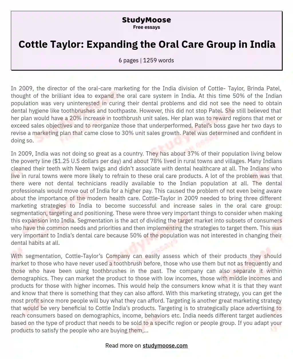 Cottle Taylor: Expanding the Oral Care Group in India