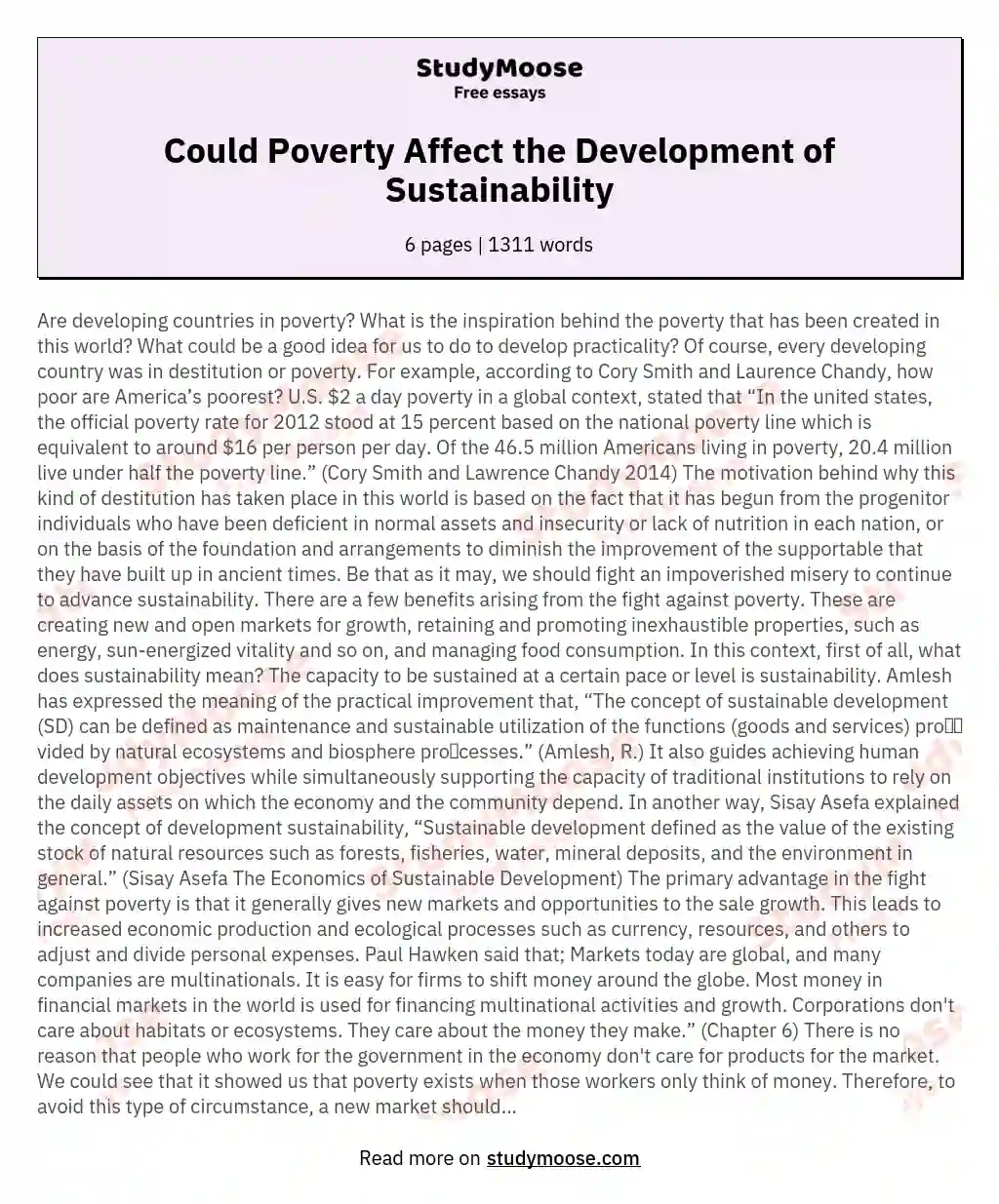 Could Poverty Affect the Development of Sustainability essay