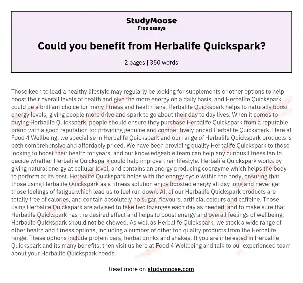 Could you benefit from Herbalife Quickspark? essay