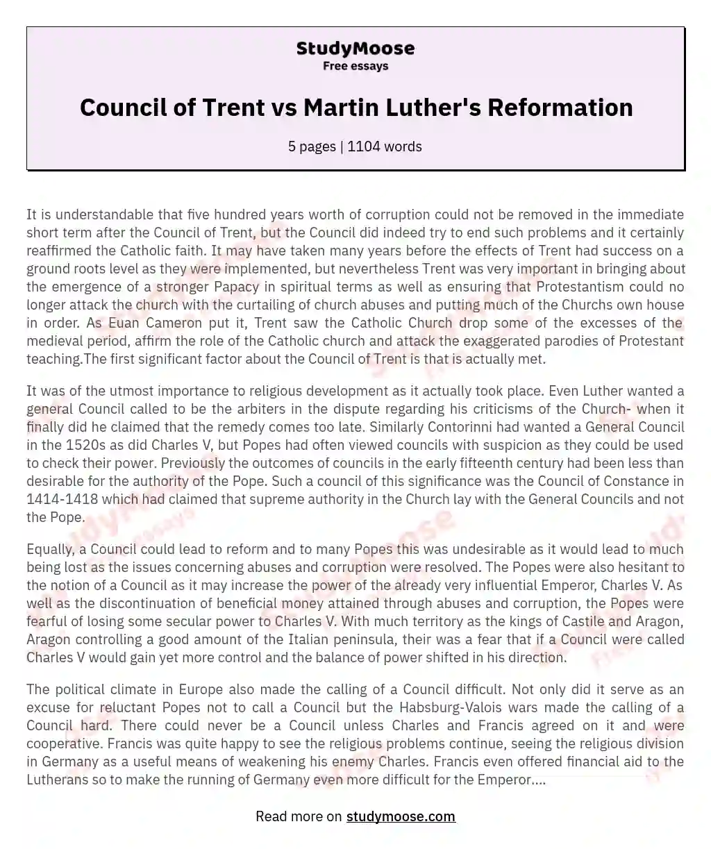 Council of Trent vs Martin Luther's Reformation
