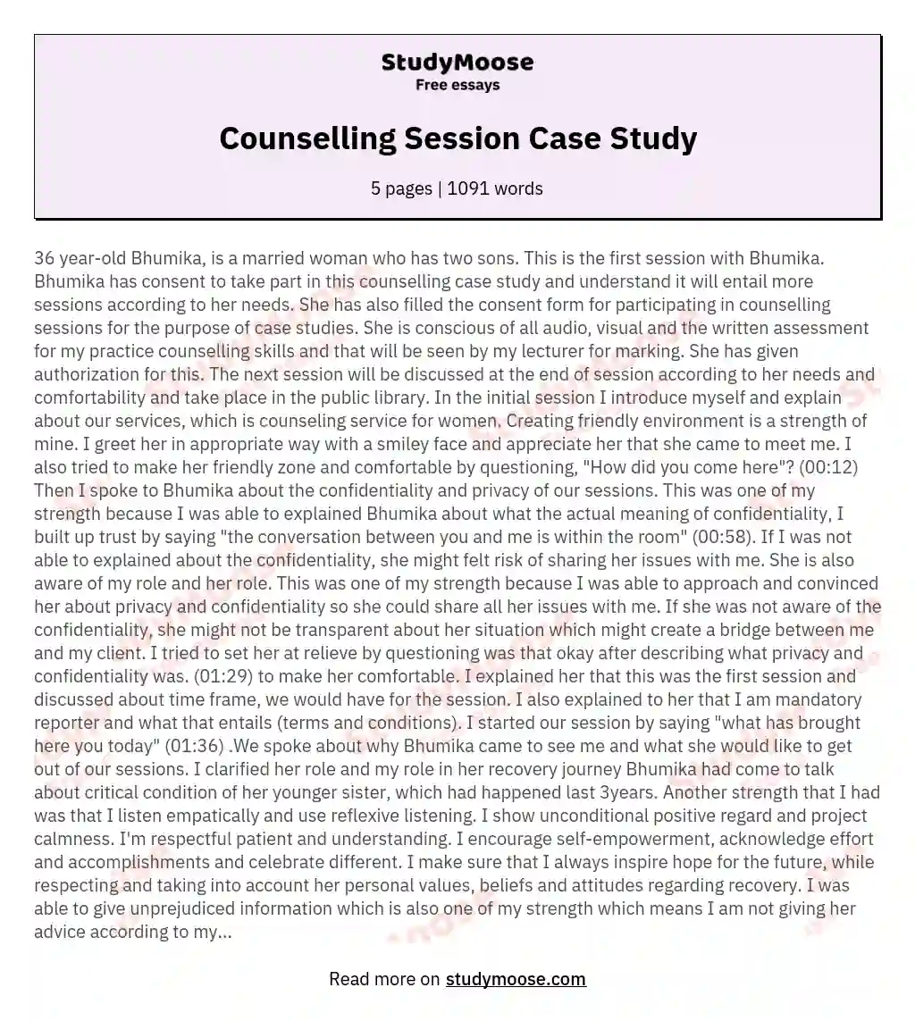 Counselling Session Case Study essay