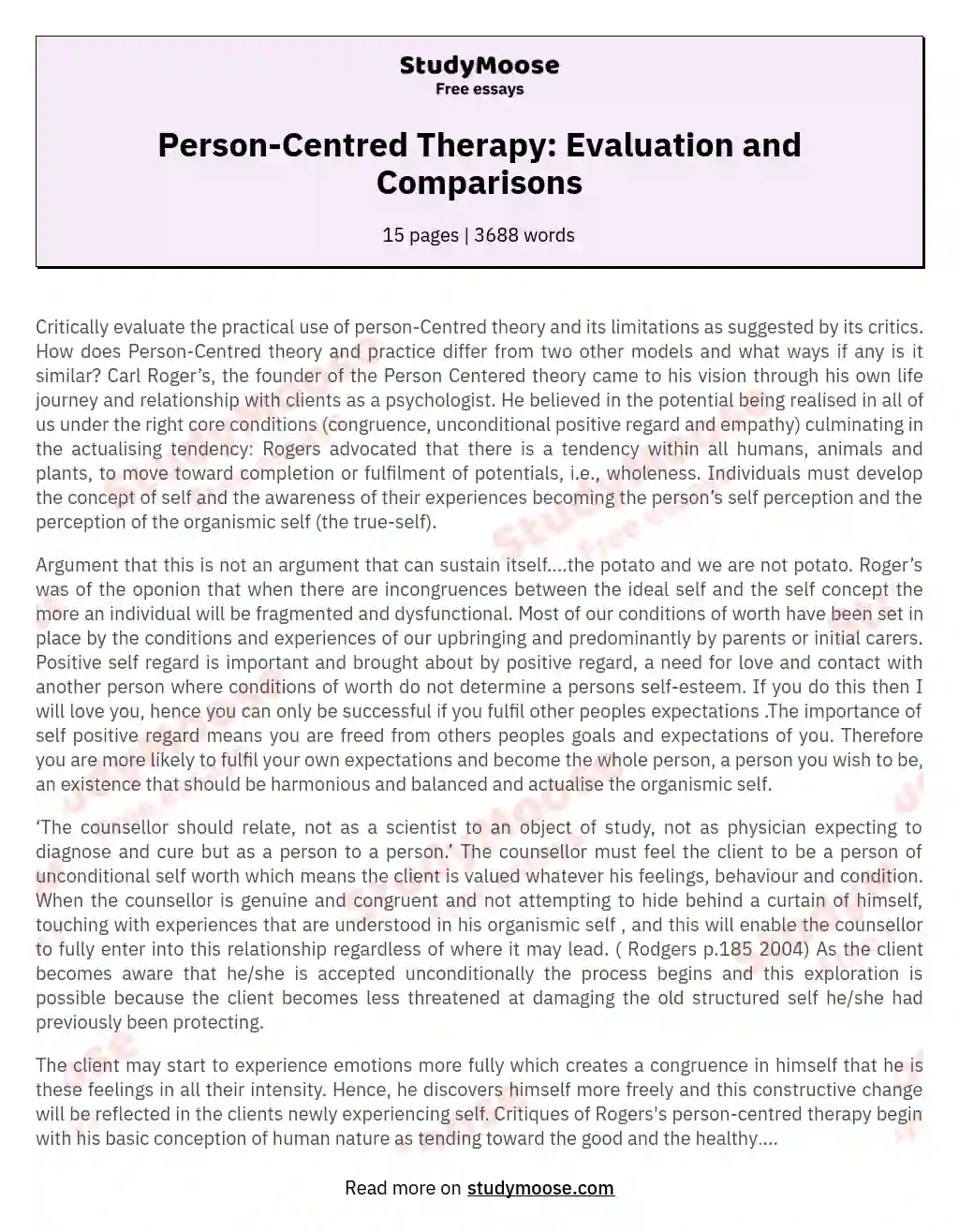 Person-Centred Therapy: Evaluation and Comparisons essay