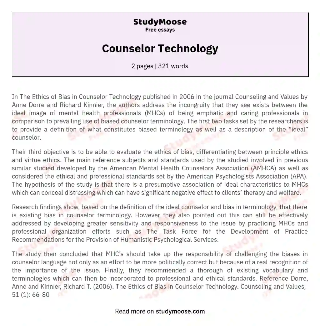 Counselor Technology essay