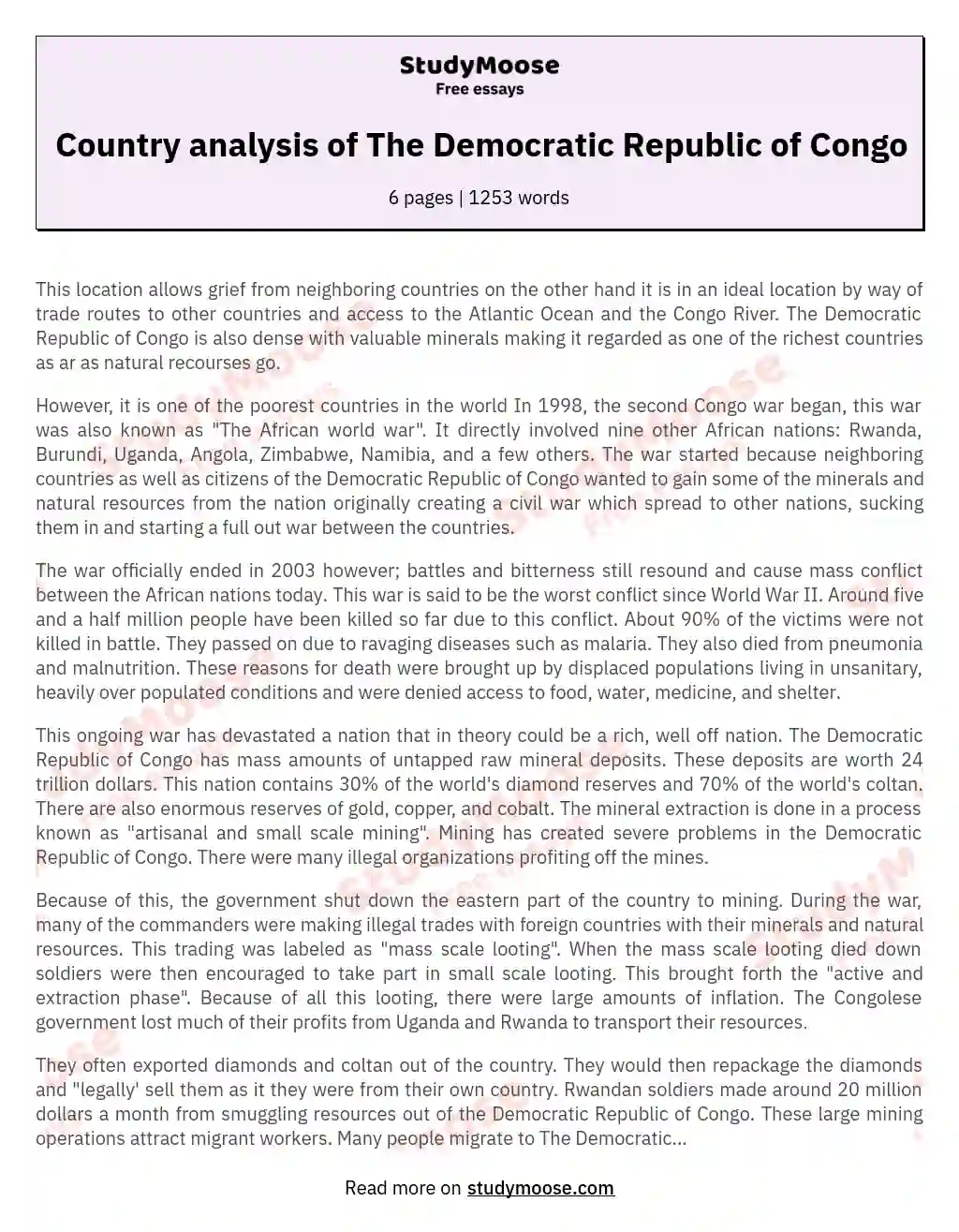 Challenges and Opportunities in the Democratic Republic of Congo essay