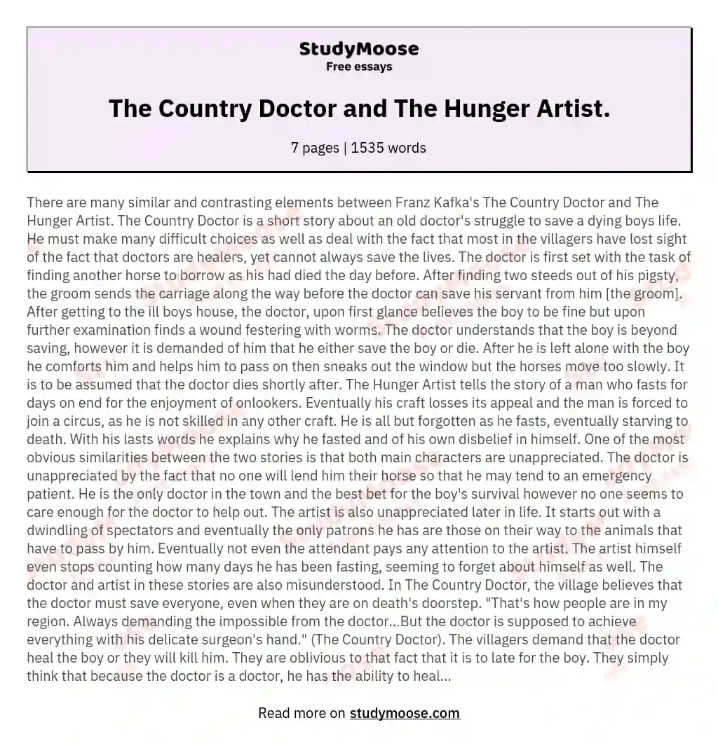 The Country Doctor and The Hunger Artist. essay