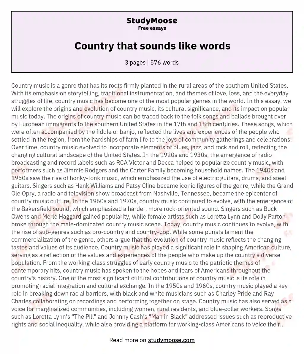 Country that sounds like words essay