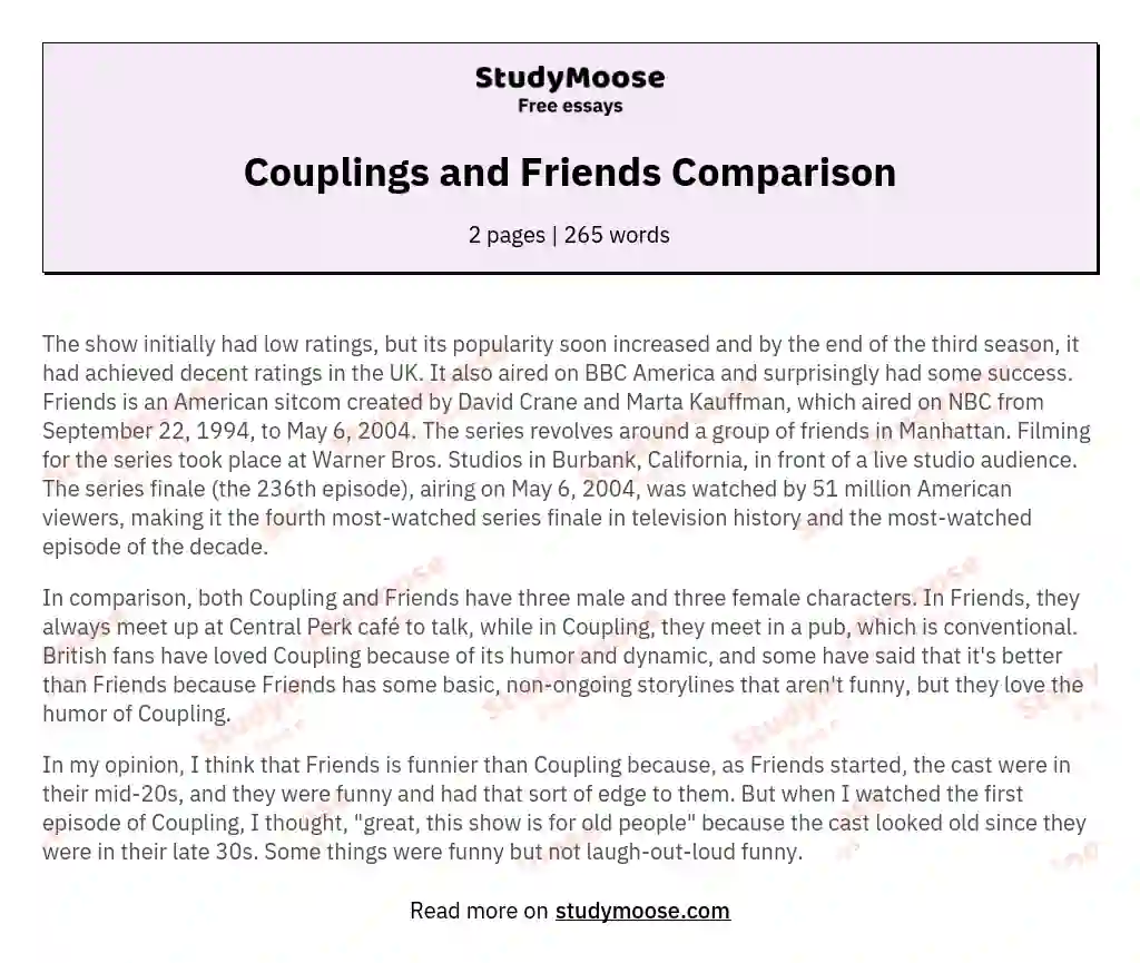 Couplings and Friends Comparison essay