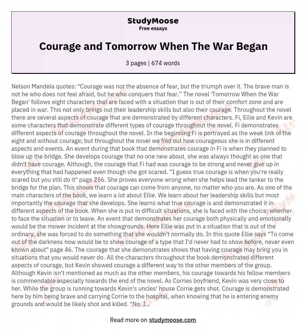Courage and Tomorrow When The War Began essay