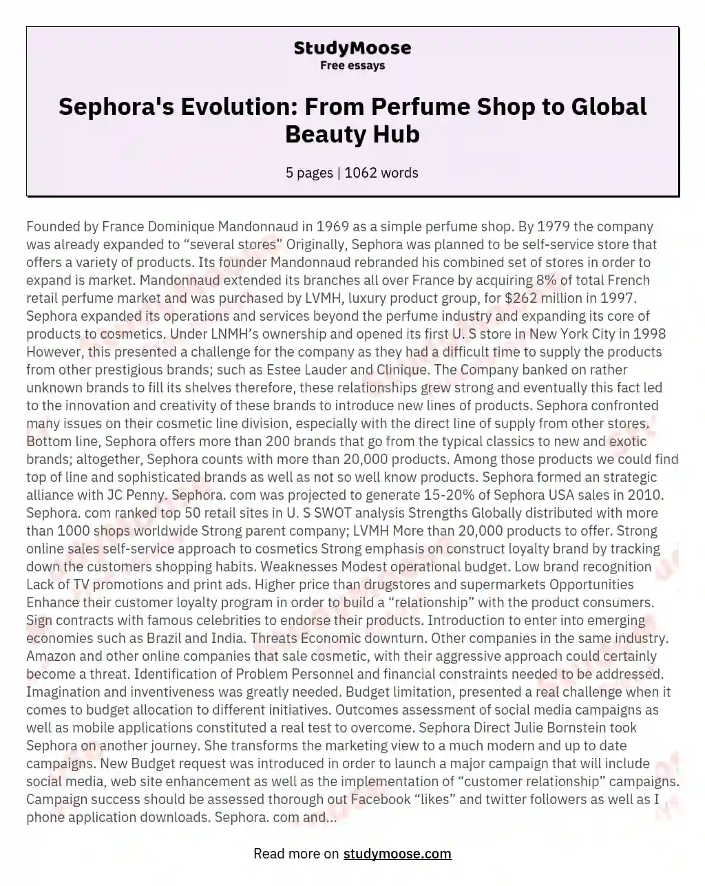 Sephora's Evolution: From Perfume Shop to Global Beauty Hub essay
