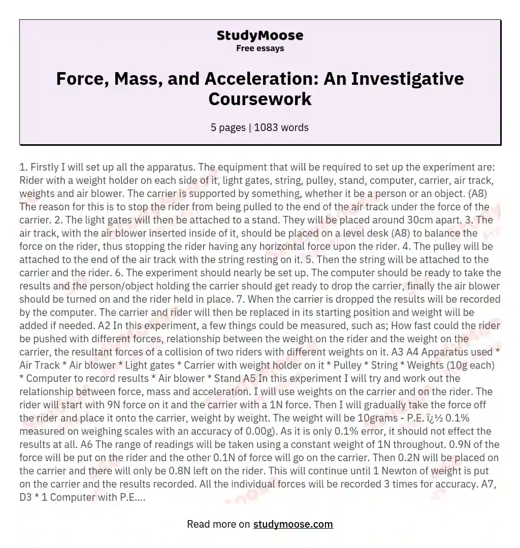 Force, Mass, and Acceleration: An Investigative Coursework