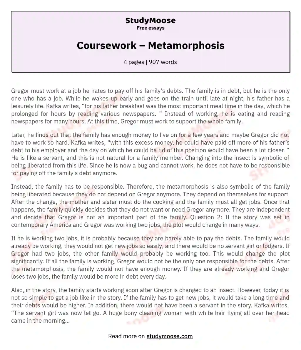 Coursework – Metamorphosis essay