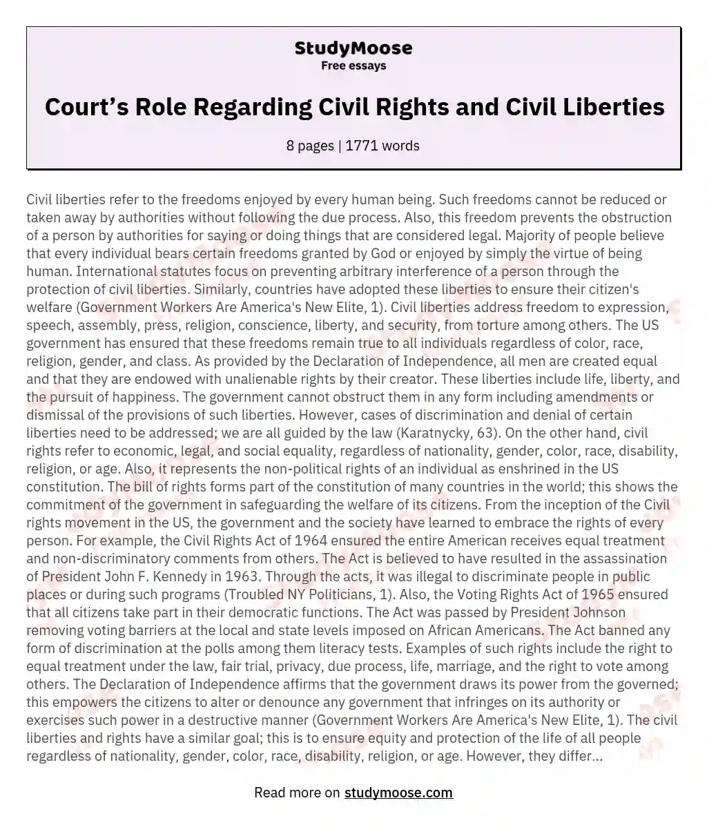 Court’s Role Regarding Civil Rights and Civil Liberties