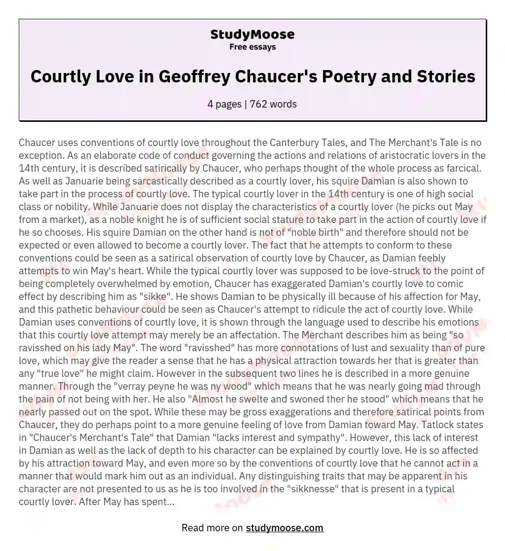 Courtly Love in Geoffrey Chaucer's Poetry and Stories