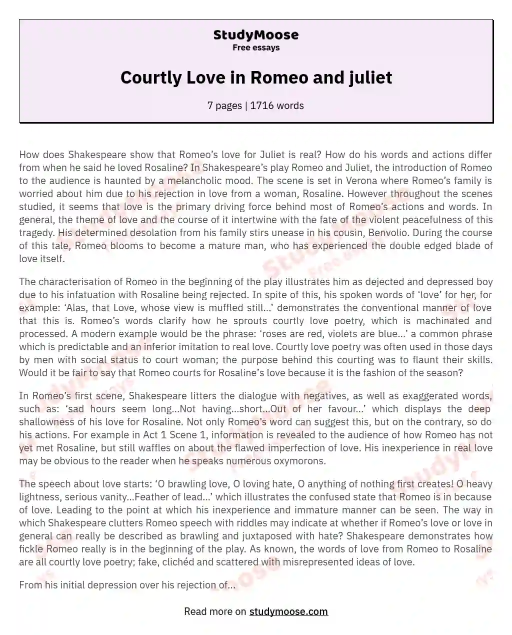 Courtly Love in Romeo and juliet essay