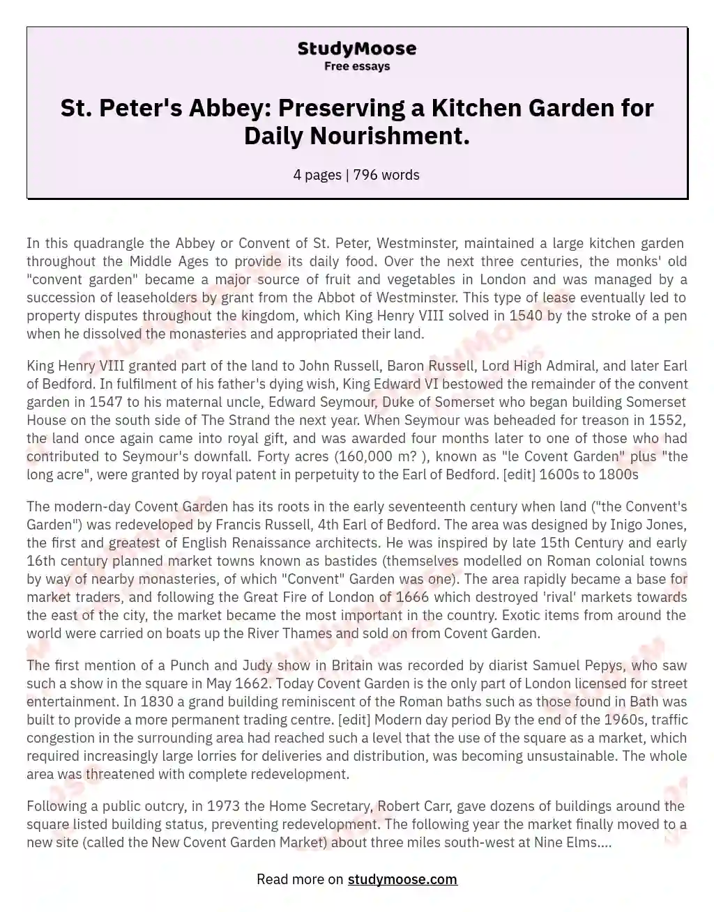 St. Peter's Abbey: Preserving a Kitchen Garden for Daily Nourishment. essay