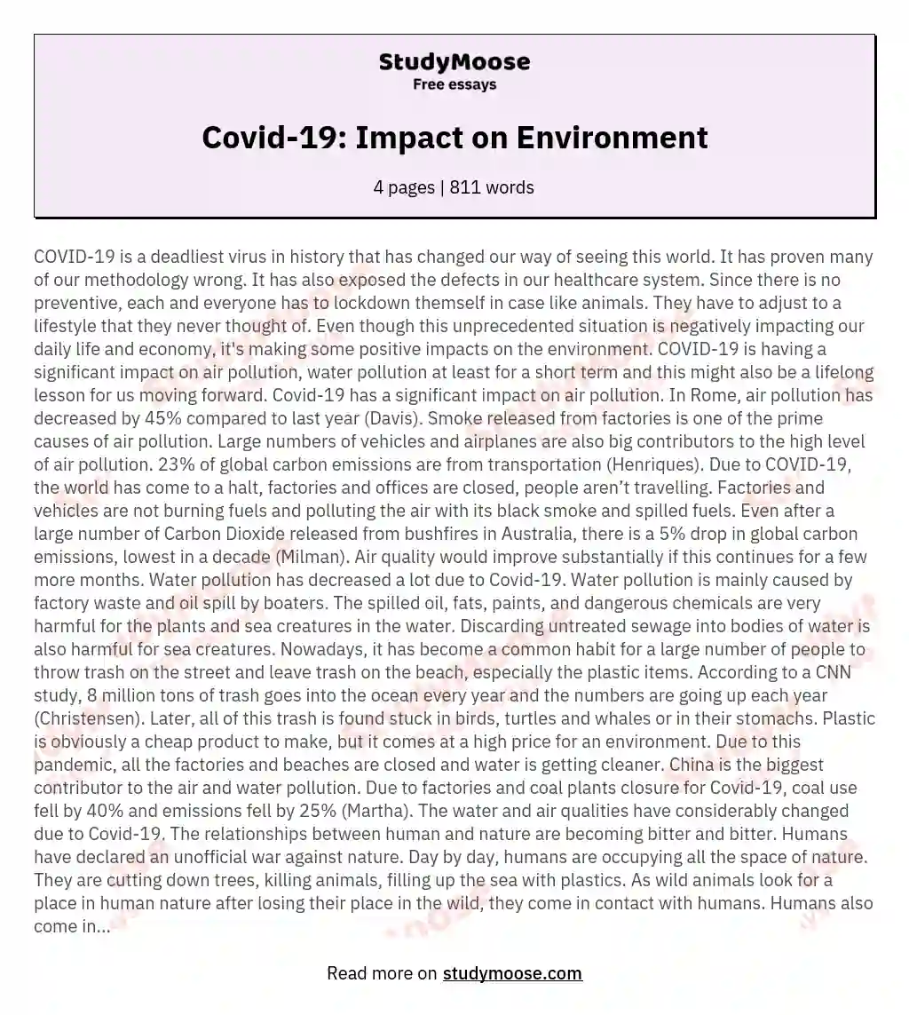Covid-19: Impact on Environment essay