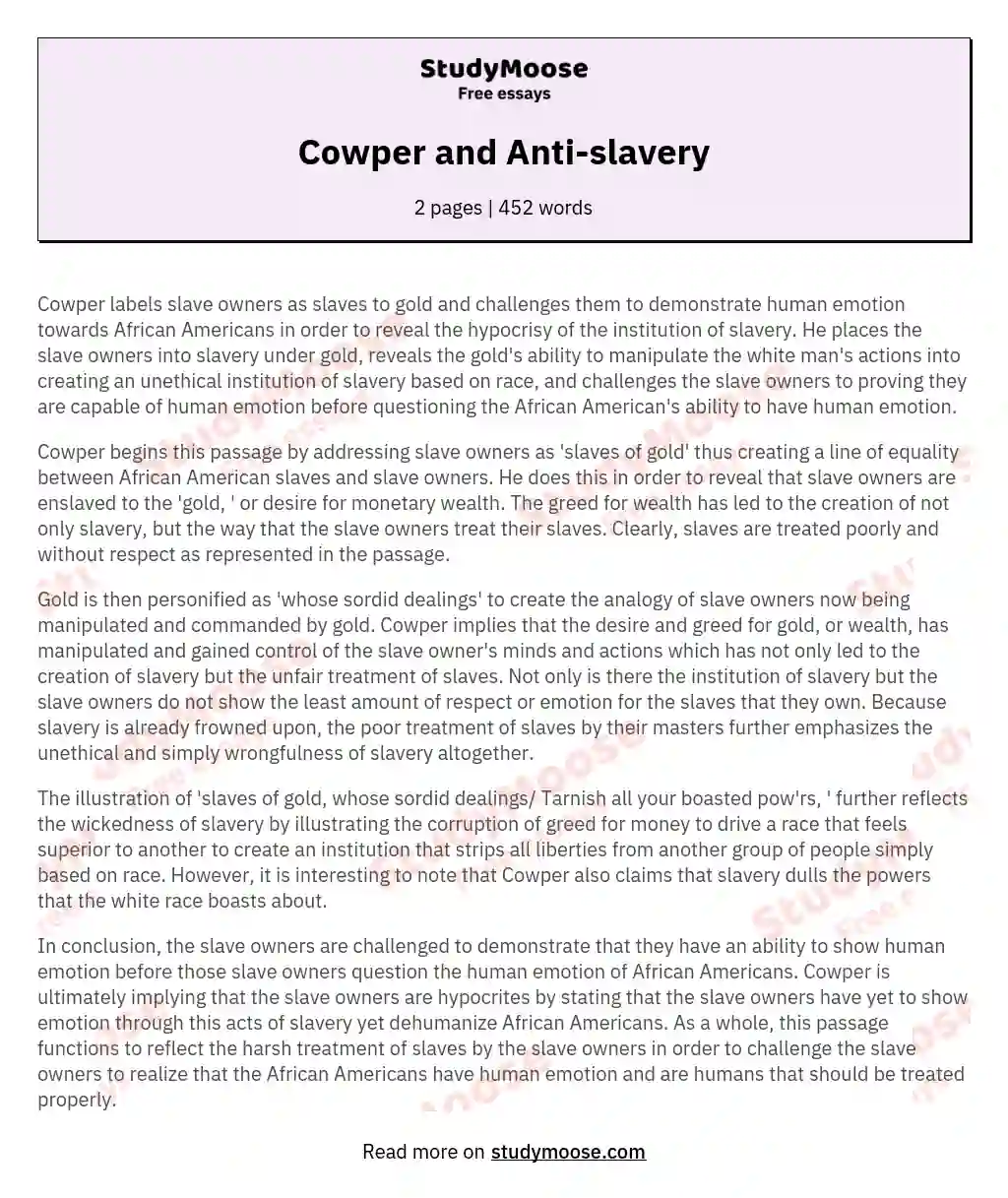 Cowper and Anti-slavery essay