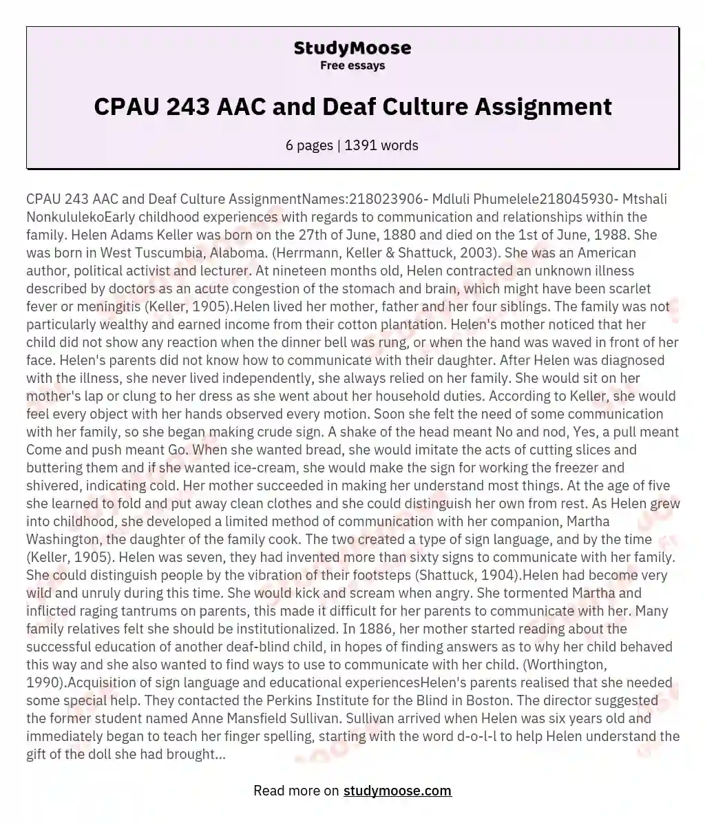 CPAU 243 AAC and Deaf Culture Assignment essay