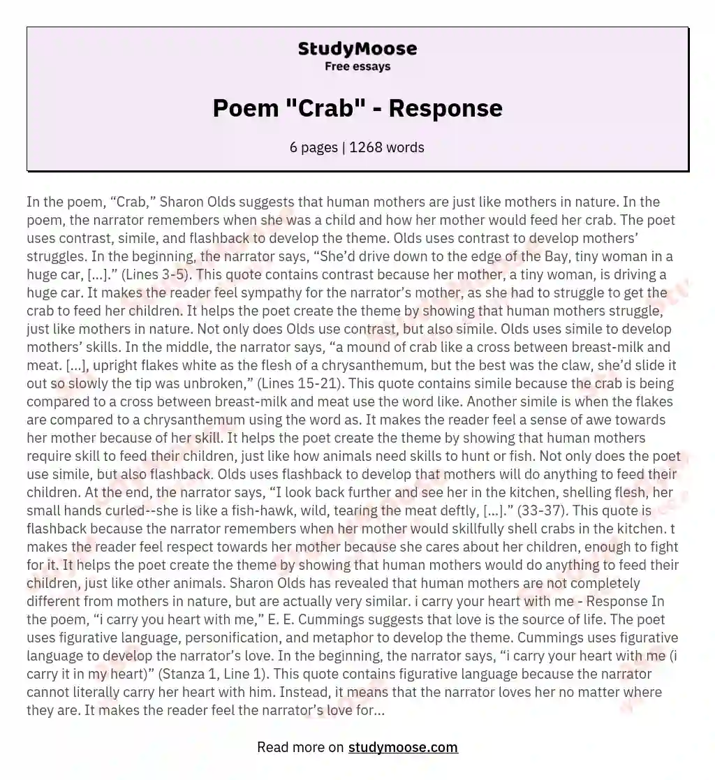 Poem "Crab" - Response essay