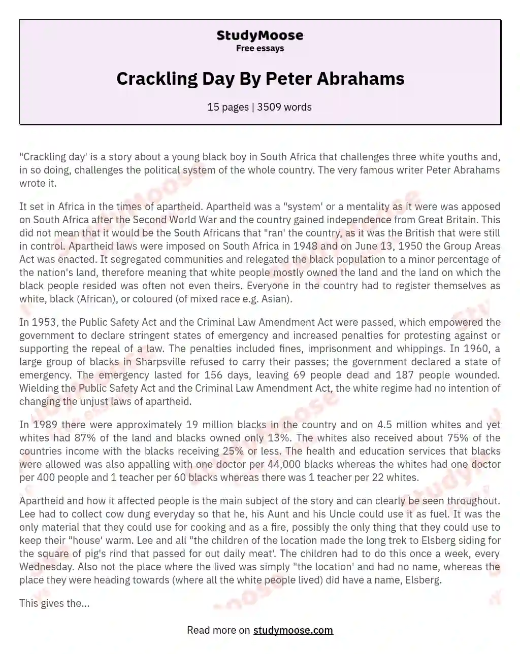 Crackling Day By Peter Abrahams