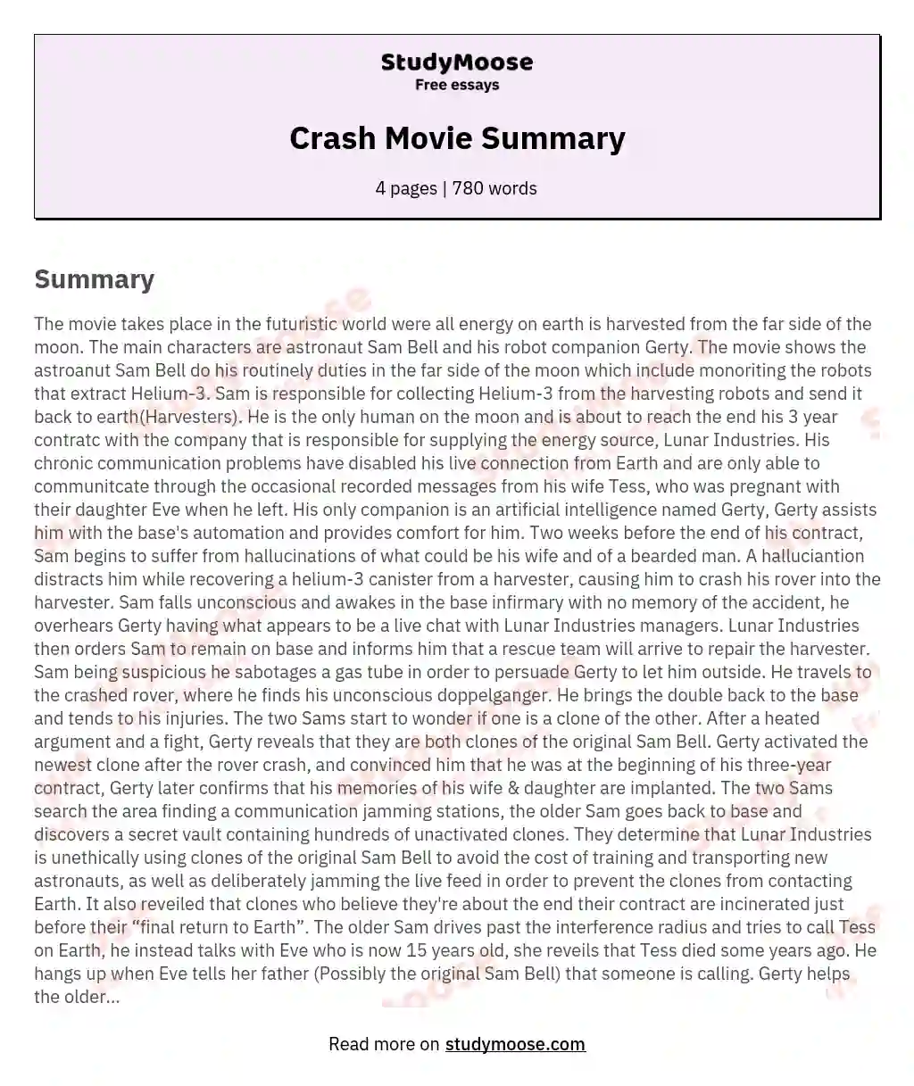 Crash Movie Summary essay