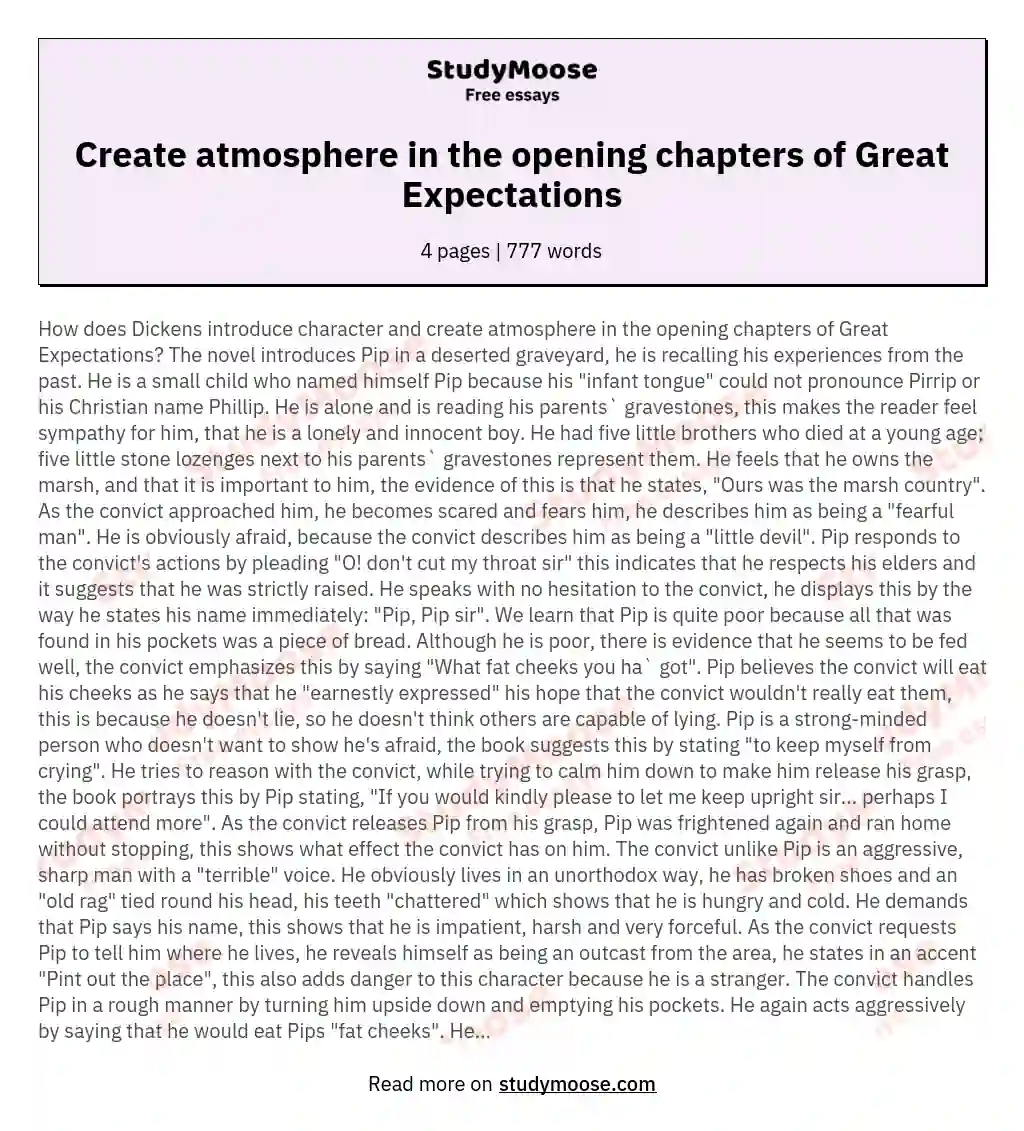 Create atmosphere in the opening chapters of Great Expectations essay
