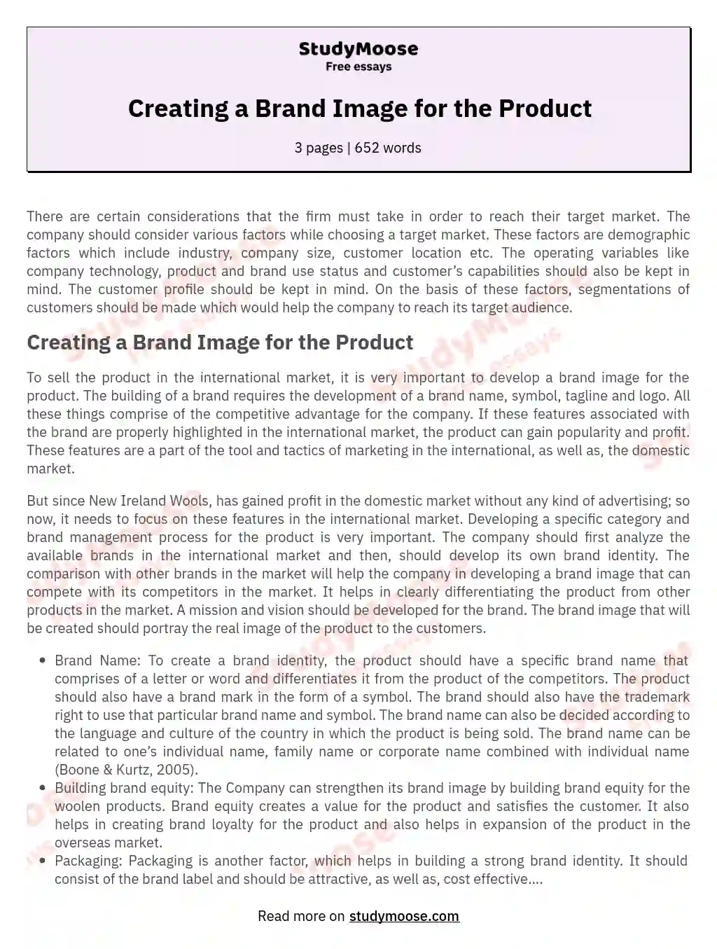Creating a Brand Image for the Product essay